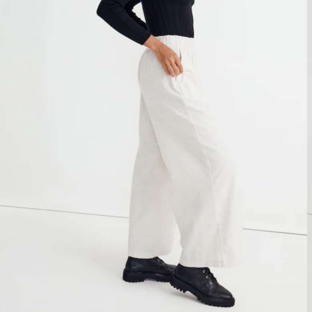 Madewell Pull On Wide Leg Corduroy Pants Lightweight S Stretch Waist Grey Beige